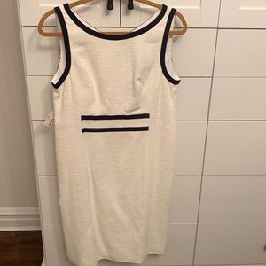 Ivory with navy trim crinkled “Jackie Shift” Nanette lepore dress